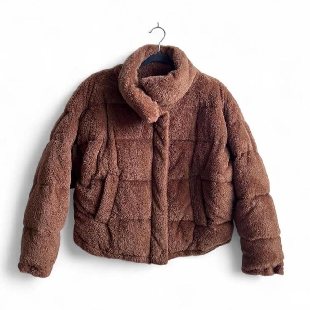 Kendall & Kylie Brown Teddy Fleece Puffer Jacket Women’s M/L - Picture 4 of 9